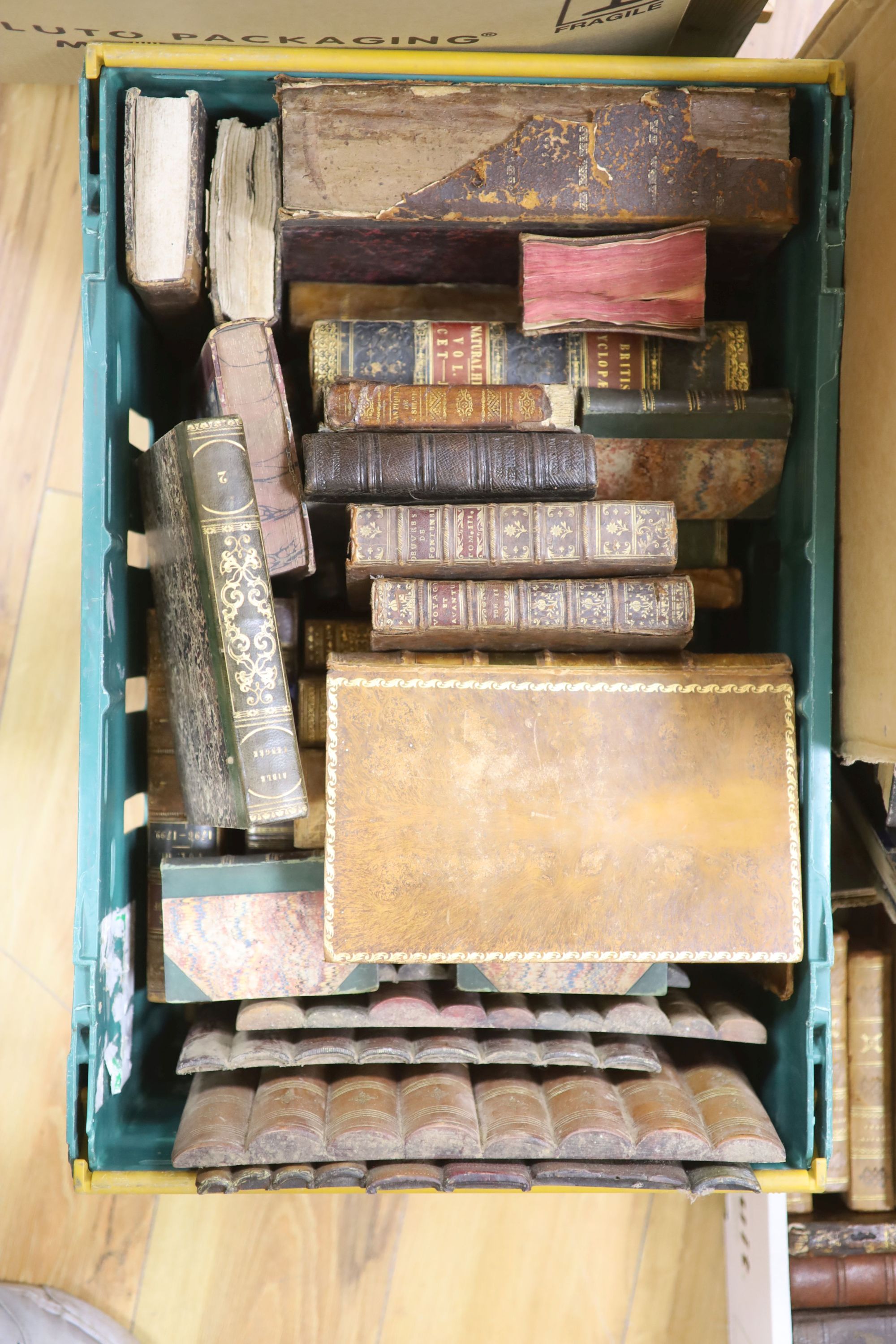 Three boxes of various decorative bindings